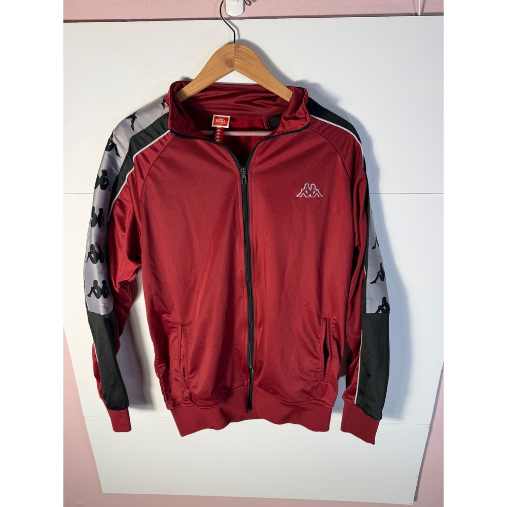 Kappa Mens Track Jacket XL Burgundy Red Grey Black Logo Tape Full Zip Sportswear